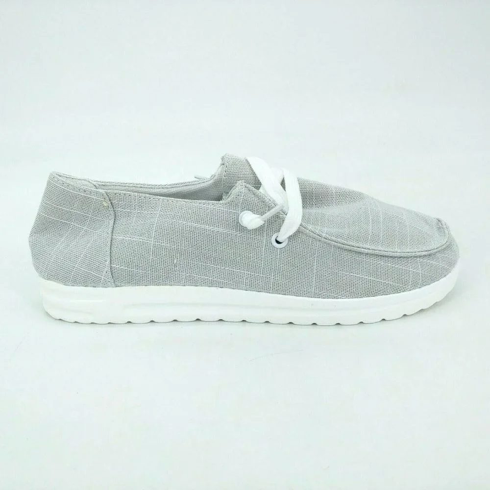 Womens Canvas‎ Lace Up Boat Shoe Sneaker Light Gray EUR 37 NEW